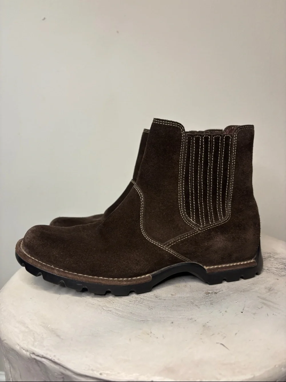 Cole Haan Waterproof Suede Chelsea Boots Rugged Chocolate Brown Contrast Stitch